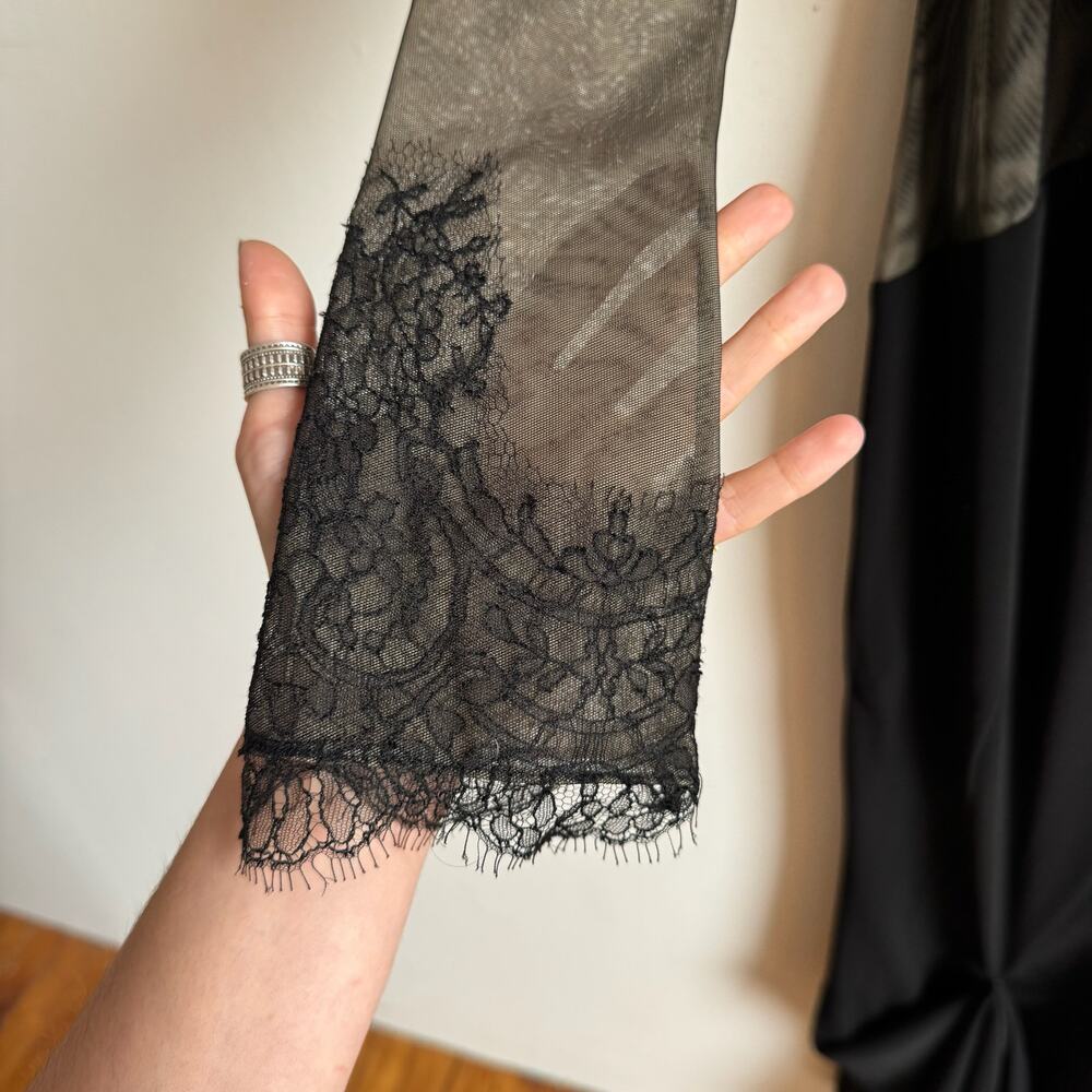 Black Asymmetric Mesh & Lace Evening Gown - Picture 12 of 16